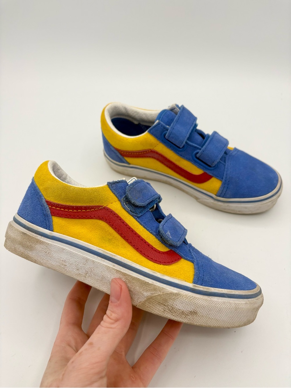 Vans Kid’s Old Skool V Sneakers Nebulas Blue / Lemon Chrome Suede Retro 13.5